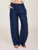 Casual Women's Cotton Linen Pants Solid High Waist Wide-Leg Trousers Female Summer Loose Breathable Sports Yoga Straight Pants - Image 5