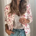 Jocoo Jolee Women Elegant Zipper Bomber Jacket Spring Autumn Floral Printed Jackets Office Wear Slim Office Coat Retro Outwear - - Image 6