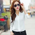 Long Sleeve Shirt Women Autumn Clothing Fashion Slim Chiffon Blouse V Neck Korean Elegant Ladies Office Shirts White Red - Image 6
