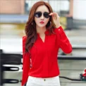 Long Sleeve Shirt Women Autumn Clothing Fashion Slim Chiffon Blouse V Neck Korean Elegant Ladies Office Shirts White Red - Image 2