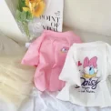 Girls Pink Tshirt Daisy Print Short Sleeve Tops Casual Fashion Versatile Tees Children New Round Neck Thin Loose Base Shirt