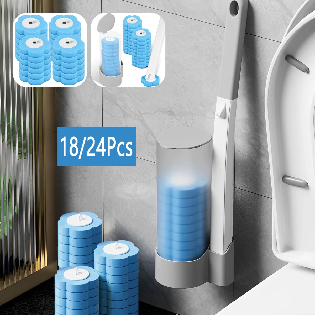 18/24Pcs New Disposable Toilet Brush Clean Tool Bathroom Cleaning Sponge Brush With Replacement Head Cleaning Kit Wc Accessories - Image 1
