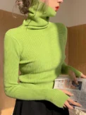 Knitted Sweater Women Korean Version Turtleneck Sweater Winter Solid Color Pullover Slimming Interior Lapping Warm Basic Tops -
