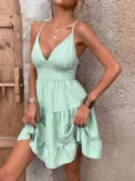 Elegant casual women's dress halter halter ruffled woven sexy women's dress -