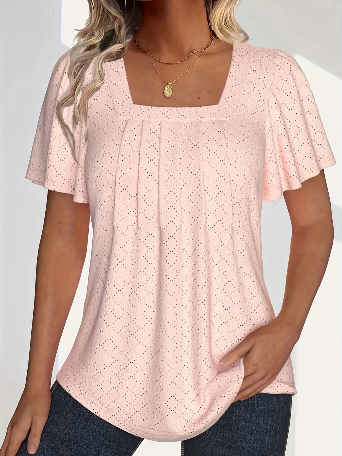 Plus size spring and summer fashionable and elegant hollow tops for women office wear loose ruffle sleeves versatile tops - Image 1