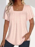 Plus size spring and summer fashionable and elegant hollow tops for women office wear loose ruffle sleeves versatile tops