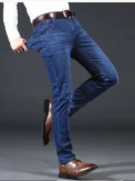 New Men Light Luxury Stretch Slim Fit Pants Comfortable Soft Business Fashion Straight Casual Denim Trousers Male Clothing - Image 3