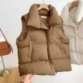 Women Fashion Autumn New 2024 Stand Collar Elegant Down Coats Warm Outerwear Casual Belt Sleeveless Winter Women Vests Jackets - Image 4