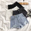 Denim Shorts Women Summer Fashion Casual High Waist Ripped Jeans Pocket Tassel Y2K Hot Pants Streetwear Blue Trousers