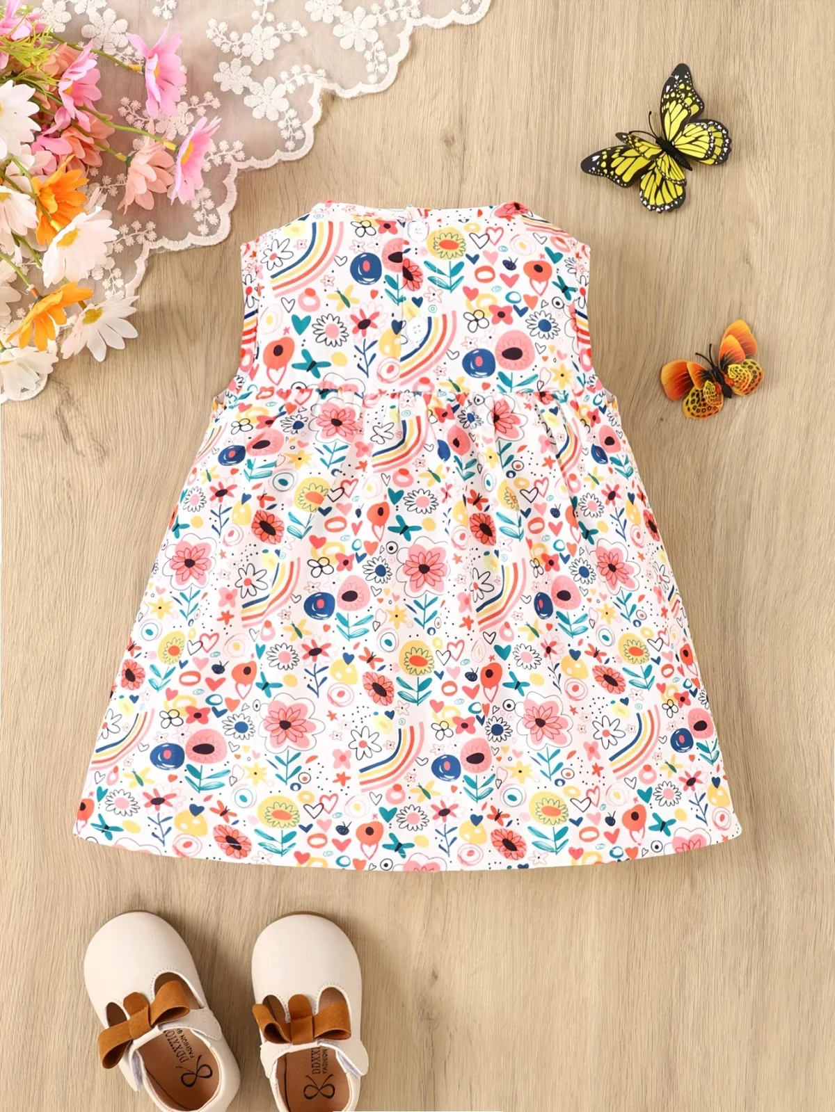 Baby Girl Spring and Summer Cute Casual Breathable Newborn Baby Skin Comfortable Cartoon Flower Print Sleeveless Dress - Image 2