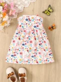 Baby Girl Spring and Summer Cute Casual Breathable Newborn Baby Skin Comfortable Cartoon Flower Print Sleeveless Dress - Image 2