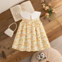 Newborn Girl Dress Yellow Flower Printed Dresscute Bow Doll Collar Dress For Girl Summer Travel Costume - Image 4