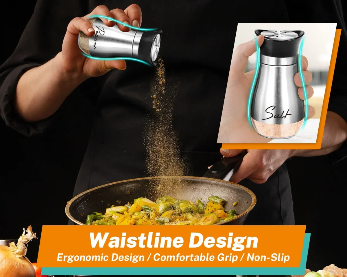 2pcs Glass Bottom With Stainless Steel Salt Pepper Shakers Spice Dispenser With Adjustable Pour Holes Pepper Seasoning Cans - Image 4