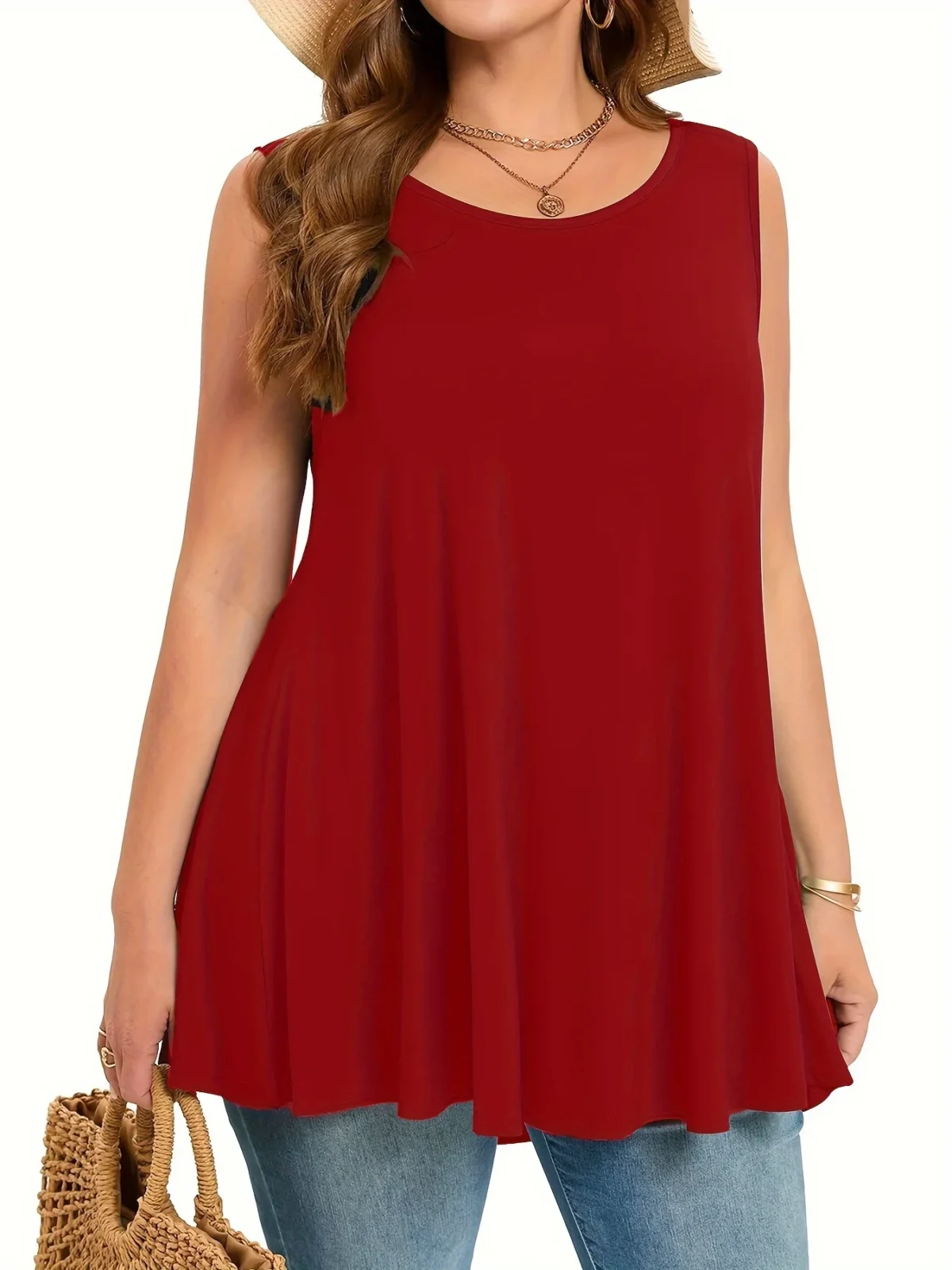Plus Size Simple Solid Tank Top Casual Crew Neck Sleeveless Tank Top For Summer Women's Plus Size Clothing - Image 5