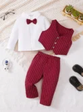 Winter Cool Boys Shirt With Bow Beret Stripe Little Gentleman Set For 0-3 Years Old Boys - Image 5