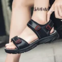 Summer New Men's Leather Sandals Lightweight and Comfortable Velcro Beach Shoes Retro Extra Large Outdoor Leisure Sports Sandals - Image 2
