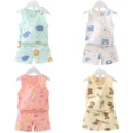 New Children Clothes Set Summer Boys Girls Cartoon Thin Style Sleeveless Vest Shorts Set Baby Pajamas - Pajama Sets - - Image 4