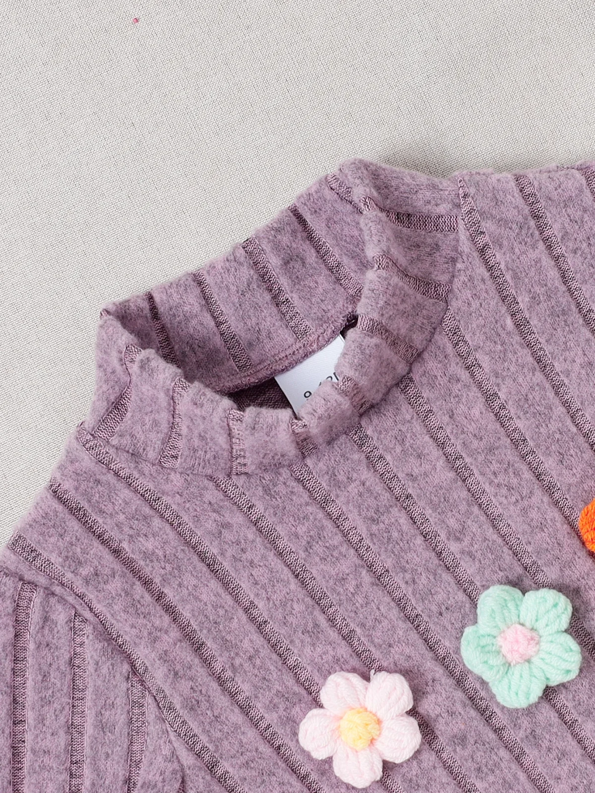 Girl baby Set Half High Collar Solid Color Small Flower Tops +Pants Fashion 2pcs/Set 0-3 Years Cute Girl baby Spring Autumn Set - Image 3