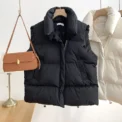 Women Fashion Autumn New 2024 Stand Collar Elegant Down Coats Warm Outerwear Casual Belt Sleeveless Winter Women Vests Jackets - Image 3