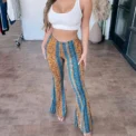 Personalized and trendy street style women's high elasticity tight fitting slightly flared sexy printed pants women's pants - Image 6