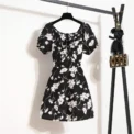Women Mini Dresses Summer Fashion Female Vestidos Print Floral Chiffon Dresses Shirring Pleated Short Puffy Sleeve Casual Dress - Image 3