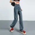 Women Retro Blue Black High Waist Wide Leg Jeans Lady  Style Straight Leg Denim Pants Fashion Streetwear Daily Trousers - Image 2