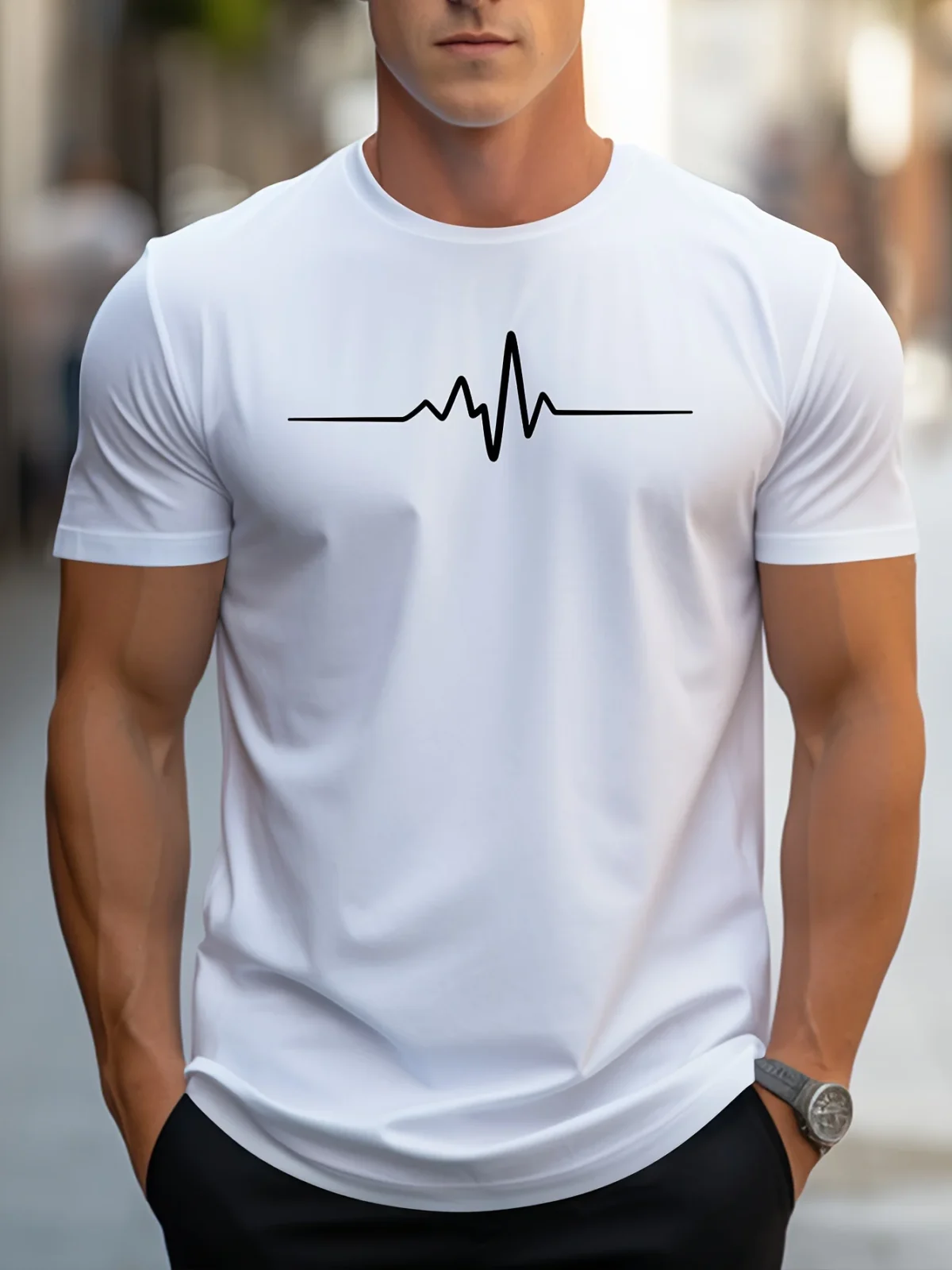 Men's 100% cotton summer loose size Creative Graphic printed slim fit casual sports round neck short sleeved T-shirt top - Image 1