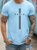 Fashionable casual men's solid color letter print pattern casual loose street fitness high quality versatile men's T-shirt 343