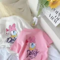 Girls Pink Tshirt Daisy Print Short Sleeve Tops Casual Fashion Versatile Tees Children New Round Neck Thin Loose Base Shirt - Image 2