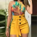 Y2K Solid Button Front Shorts Tie Waist Beach Summer High Waist Shorts Women's Clothing - Image 2