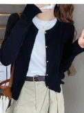 Solid Color Knitted for Women Cardigan Korean Single Breasted Long Sleeve Jumper Woman Round Neck All Match Cardigans Outwear - - Image 5