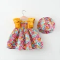 New Summer Girls Little Flying Sleeve Dress Small Floral Hollow Bow After Dew Baby Dress + Hat (0-3 Years Old Girls) - Image 3