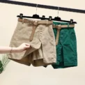 Chic Shorts Women Belt Solid Buttons Side Slit A-line Streetwear Fashion Skirts Chic Harajuku Summer Loose Pants