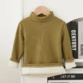 Children's Long Sleeve T-shirt Half High Collar Solid Color Versatile Stylish Top For Autumn/winter Suitable For Boys Girls - Image 4