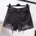 Summer Women's Cowboy Shorts  High Waist Casual Denim Shorts Pocket Tassel Perforated Ripped Holes Y2K Girls White Jeans - Image 5
