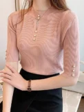 2025 Spring Autumn Korean Fashion Solid Sweater Women Short Sleeve Tops Pull Femme Casual Slim Female Pullover Knitted Clothes - - Image 5