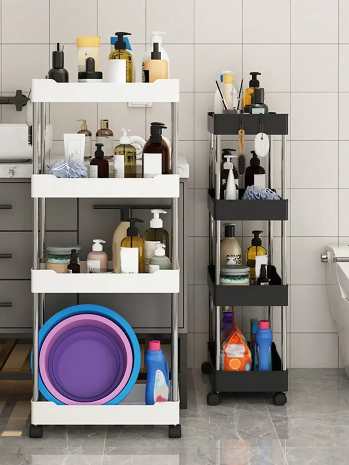 3/4 Layer Kitchen Gap Storage Rack White Freestanding Multilayer Rolling Utility Mobile Cart Bathroom Slim Slide Or - Image 4