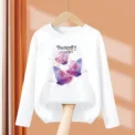 New Girls Autumn Clothes Butterfly Graphic T-shirt 3-14 Age Kid Long sleeved Cotton Tops Fashion Brand Tees