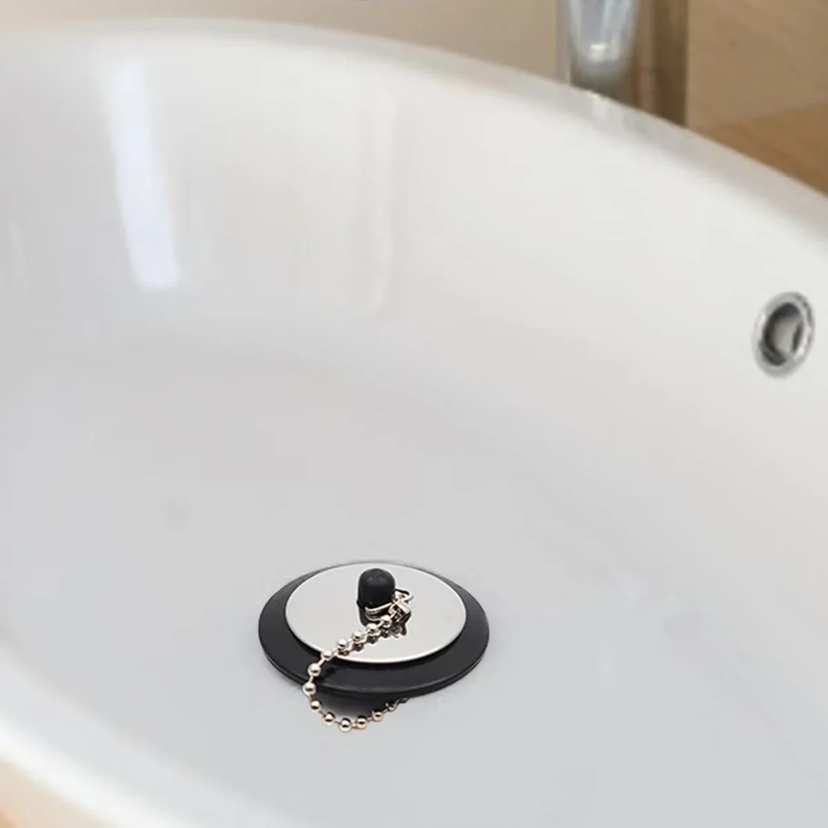 1pc Durable Rubber Bathtub Drain Stopper With chain Sink Plug Strainer, Lightweight And Sturdy For Bathroom & Kitchen - Image 4