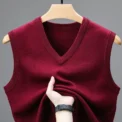New Spring Autumn 6 Wool Sleeveless Cashmere Vest Men Work Sweater Solid Color Knitted Male Waistcoat High Quality Pullover