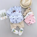 2PCS Baby Set Hot Summer All Over Crown Random Print Pattern Standing Neck Short Sleeve Shorts Set