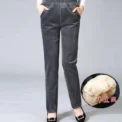 Thin & Plush Thick Casual Pants Fleece Pencil Pants Women's Corduroy Warm High Waist Pants Autumn Winter Leggings Pants Trousers - Image 4