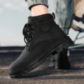 Men's high top boots four season outdoor work shoes anti slip and comfortable yellow boots fashion British casual leather boots - Image 4