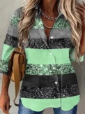 Plus Size 2023 New in Women's Loose Commuter Five-Quarter Sleeve Top, Striped Colorblock Shirt Larger Size Single Row Buttons - AliExpress 200000345 - Image 6