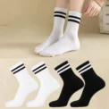 Pairs Versatile Women's Socks Parallel Bar Pattern Fashion Breathable Autumn High Quality Women's Mid Length Socks - Image 3