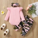 0-18 Months Newborn Baby Girl Clothes Set Infant Girl Long Sleeve Bodysuit + Camouflage Pants + Headband Cotton Clothing Suit - - Image 2