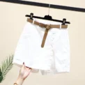 Chic Shorts Women Belt Solid Buttons Side Slit A-line Streetwear Fashion Skirts Chic Harajuku Summer Loose Pants - Image 3