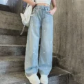 Summer Girls Middle School Fashion Loose Solid Color Small Love Jeans Casual Pants Wide Leg Pants 4-10 Years Old - - Image 2