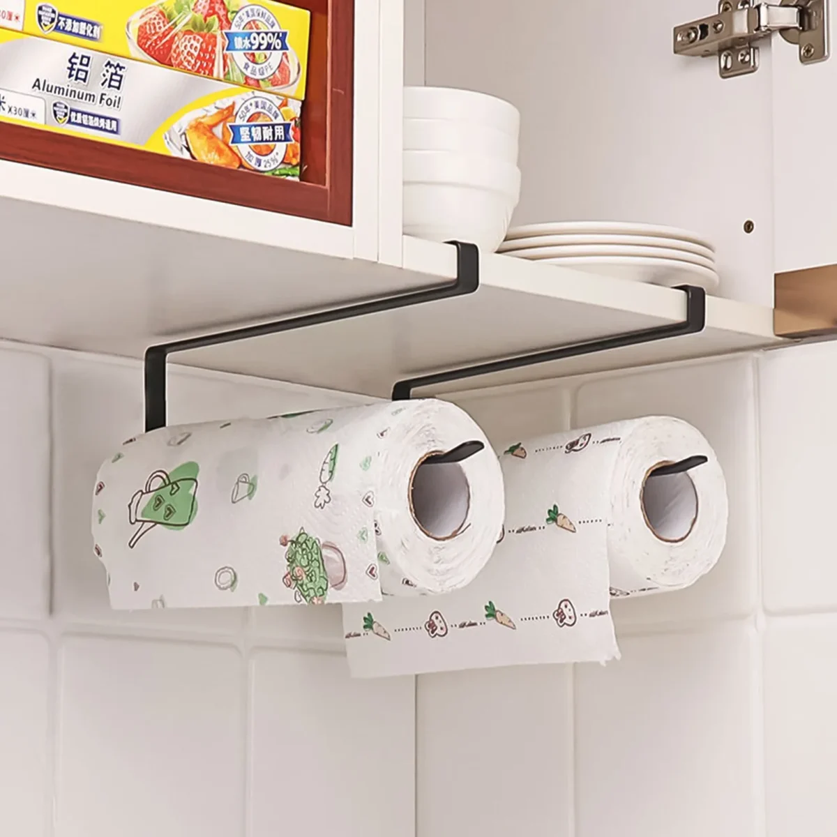 Kitchen Tissue Holder Punch-Free Paper Towel Holder Hanging Toilet Roll Paper Holder Towel Rack Bathroom Cabinet Door Hook Orga - Image 1