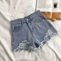 Summer Women's Cowboy Shorts High Waist Casual Blue Denim Shorts Pocket Tassel Perforated Fashion Shorts Y2K Female Jeans - Image 3